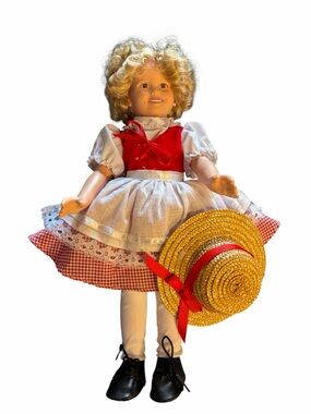 Blonde Doll in Red & White Country Dress with Straw Hat